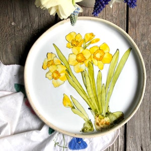 Yellow narcissus plates, fruit plates, handmade plate, wedding decor table decor, new house gift, narcissus decorative plate, cereal plate image 1