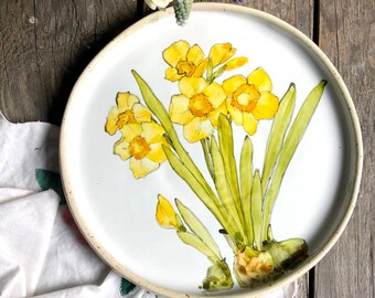 Yellow narcissus plates, fruit plates, handmade plate, wedding decor table decor, new house gift, narcissus decorative plate, cereal plate