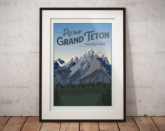 Grand Teton | National Park Series | Instant Download | Travel Art | Retro Travel | Vintage Look | Digital Print