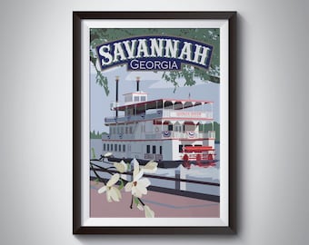 Savannah | Georgia | Reseaffisch | Direkt nedladdning | Resekonst | Retroresor | Vintage-look | Digitalt tryck