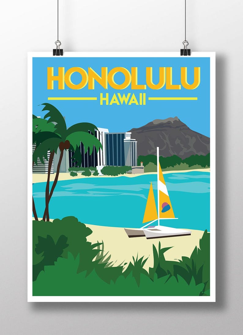 Honolulu Hawaii Travel Poster Instant Download Etsy