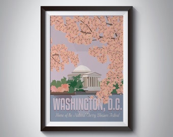 Washington DC | Cherry Blossoms | Travel Poster | Instant Download | Travel Art | Retro Travel | Vintage Look | Digital Print