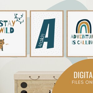Set of 3 Personalised Stay Wild Adventure Themed Nursery, Playroom or Bedroom Wall Art Kids Decor Artwork Poster Print. Digital Download.
