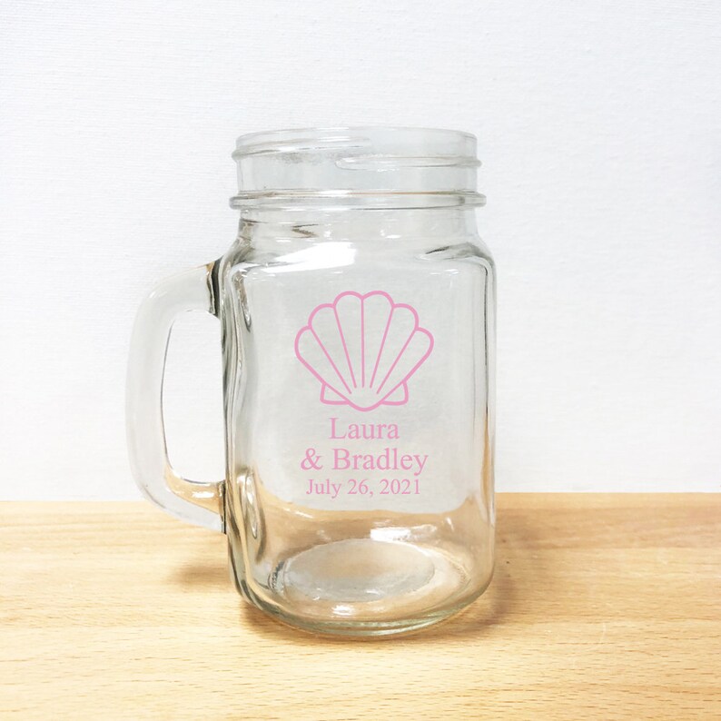 24 pcs \u2022 Seashell Personalized Mason Jar \u2022 Party Favor \u2022 EDPP3Z \u2022 Mason Jar Favor