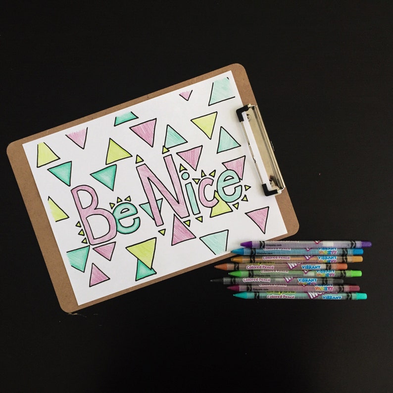 Printable Be Nice Coloring Page // 8.5x11 Inch Etsy