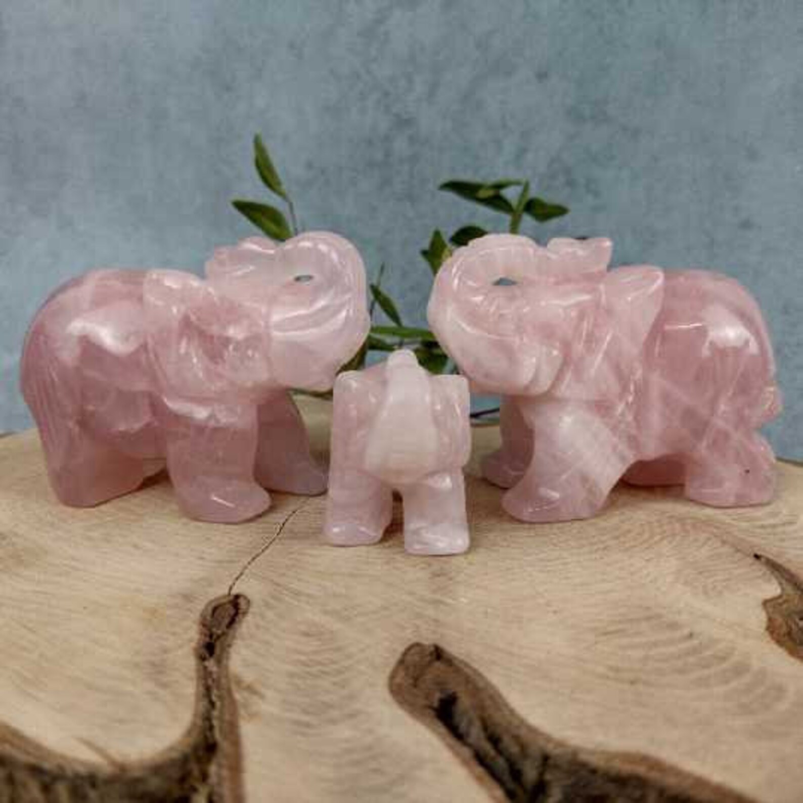 Rose Quartz Crystal Elephant Set / Crystal Elephant Ornament / Etsy