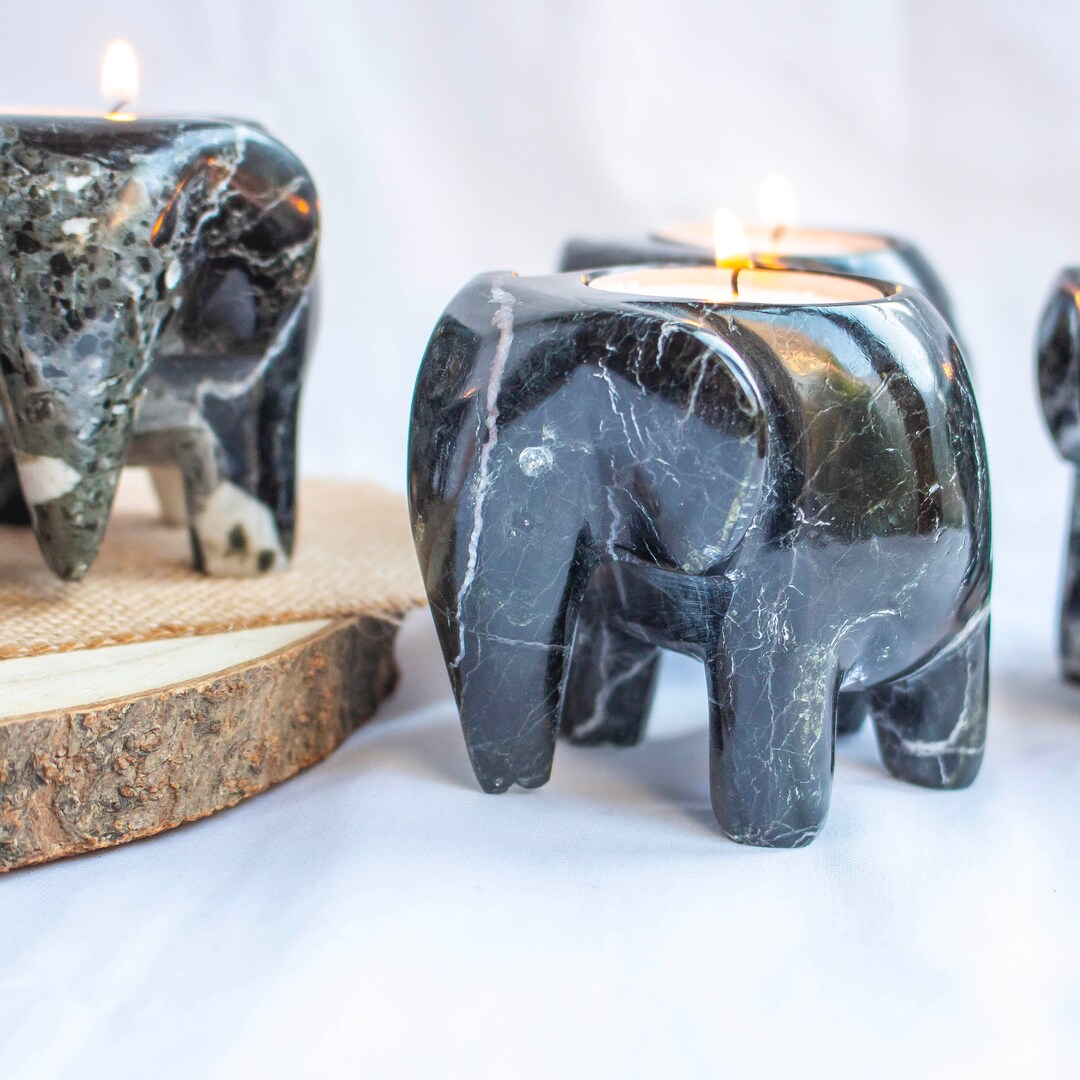 Black Onyx Marble Elephant Tlight Candle Holder Etsy