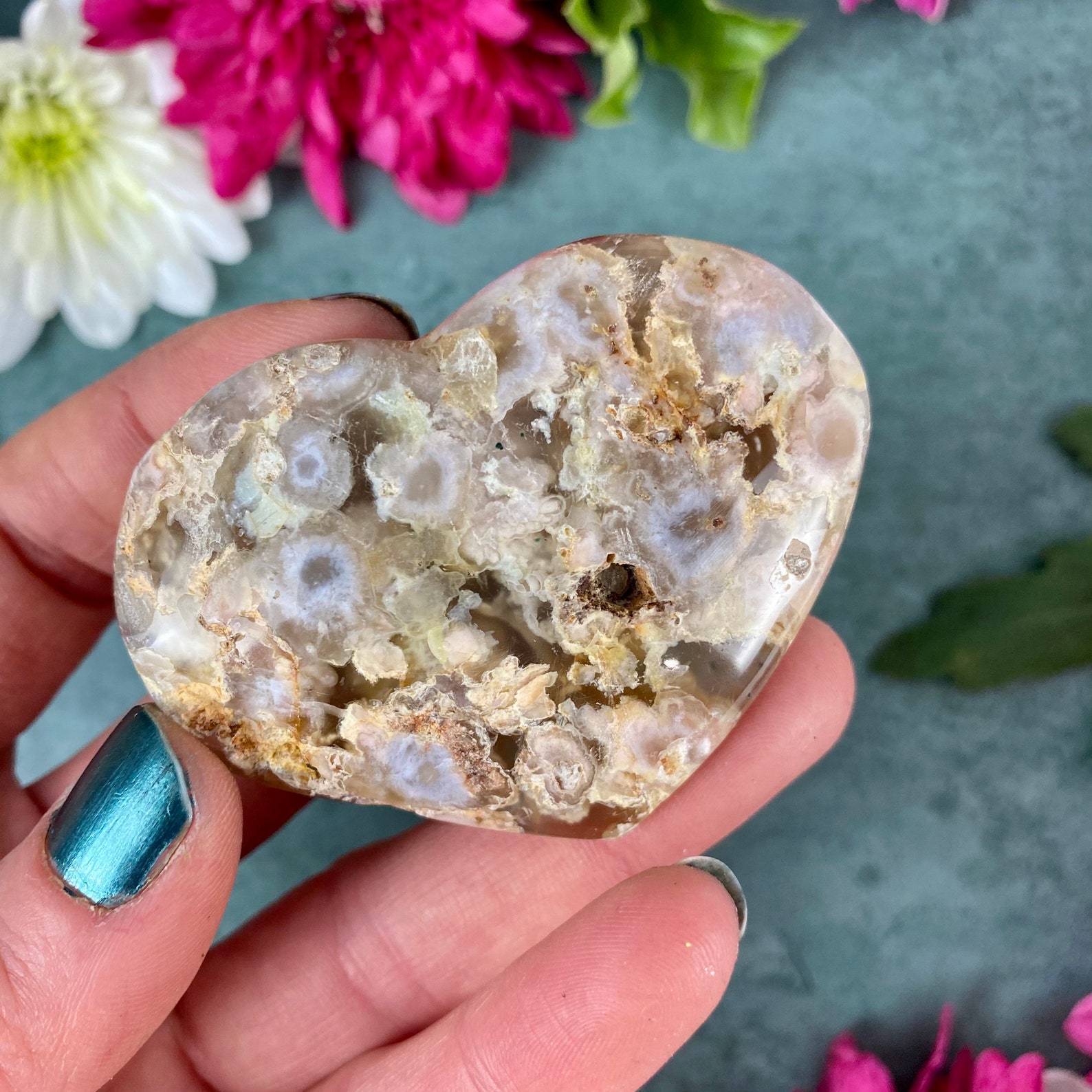 Flower Agate Heart / Flower Agate Heart Crystal / Cherry Etsy