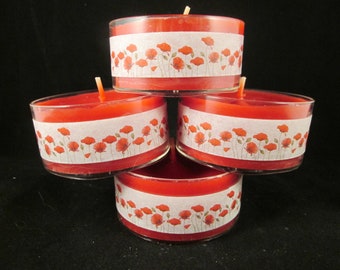 Poppy Candles, Red Tealights, Large Tealights, Poppy Tea Lights, Poppy Candle, Rememberance Candles, Floral Candles, Red Poppy Candle