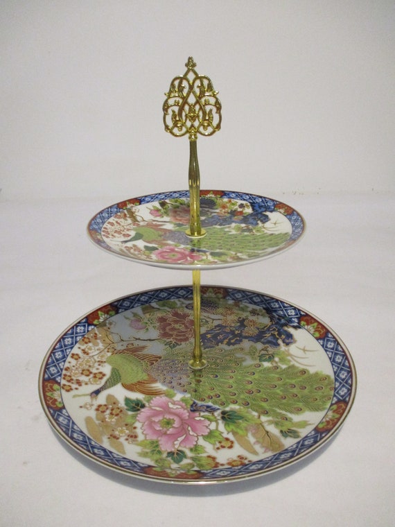 Cake Stand, Upcycled Plates, Two tier Cake Stand, Chinese Cake Stand, Oriental Cake Stand, Tea Party, Table Centrepiece, Recycled Vintage