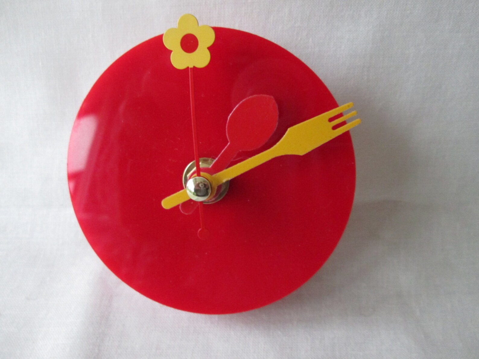 Childs Clock Nursery Clock Red Clock Flower Clock Fork & Etsy