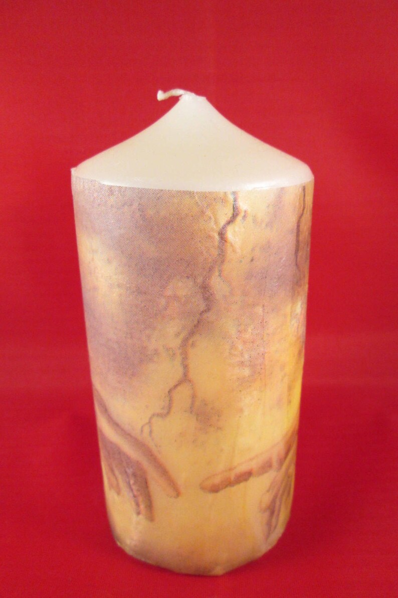 Decorated Candle, Religious Candle, Creation of Adam, Decoupage Candle, Napkin Candle, Rustic