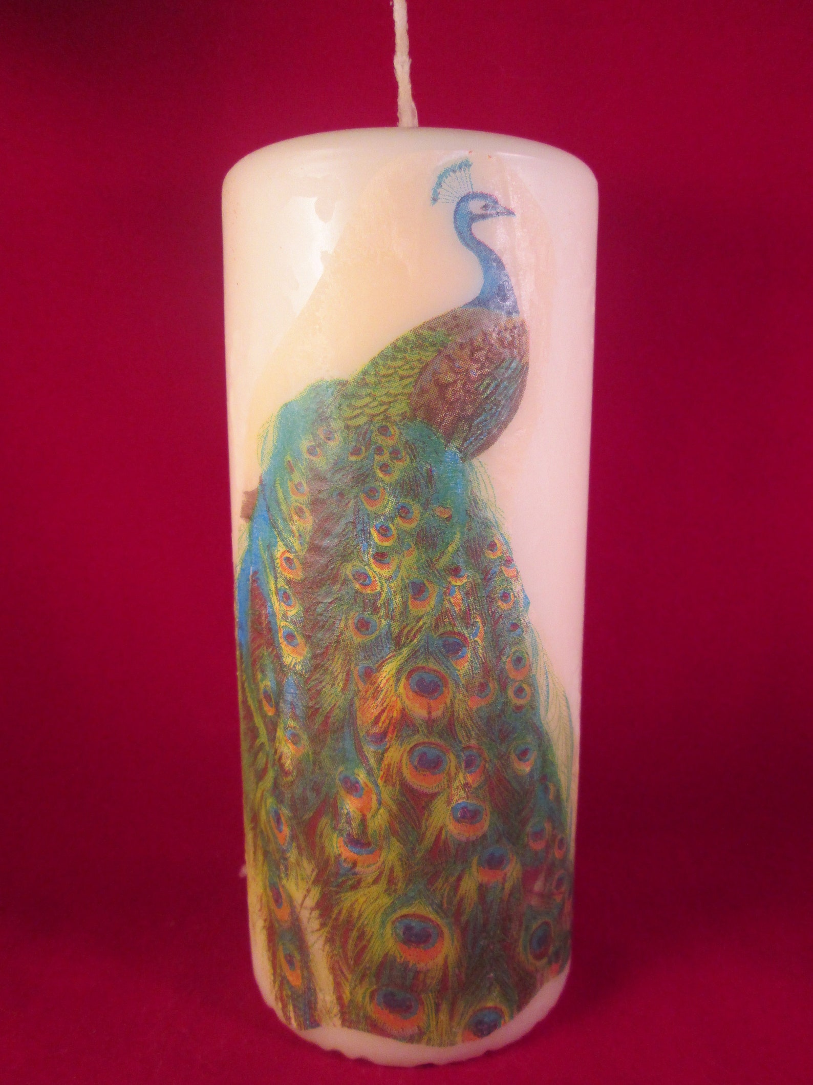 Peacock Candle Peacock Gift Large Pillar Candle Decorated Etsy