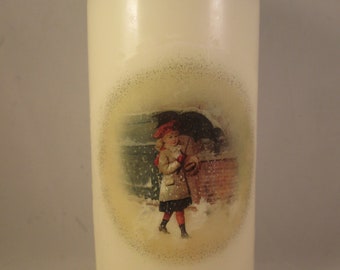 Decorated Candle, Vintage Candle, Xmas Candle, Christmas Candle, Decoupaged Candle, Victorian Candle, , Festive Candle,Xmas Decor