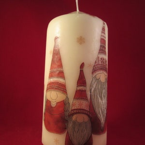 Decorated Candle, Gnomes Candle, Gnome Candle, Christmas Gnomes Candle, Decoupaged Candle, Large Pillar, Hand Decorated, Xmas Tree Candle image 6