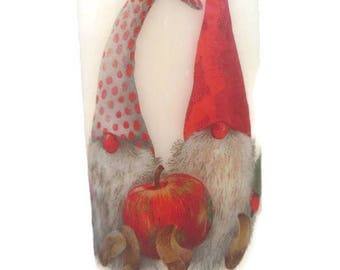 Decorated Candle, Festive Candle, Gnome Candle, Christmas Gnomes Candle, Decoupaged Candle, Large Pillar, Hand Decorated, Xmas Tree Candle