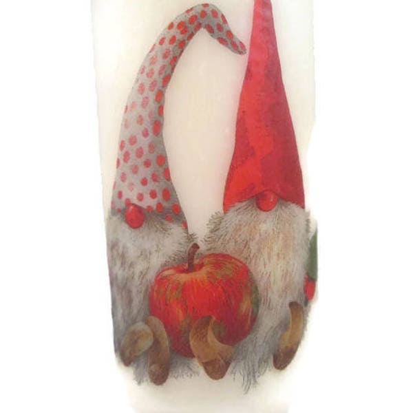 Bougie décorée, Bougie festive, Bougie Gnome, Bougie Gnome de Noël, Bougie découpée, Grand Pilier, Décoré à la main, Bougie de Noël