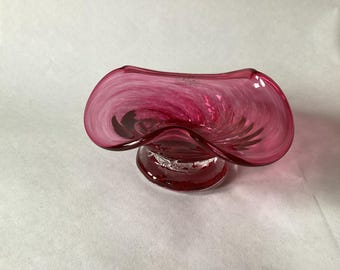 Vintage Gibraltar Pink Swirl Crystal Footed Dish, Decorative Glassware