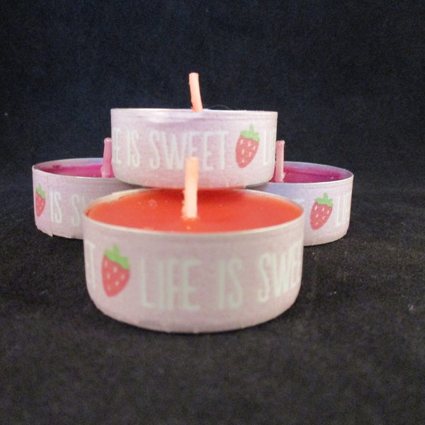 Pink Tealights, Life is sweet Candles, Washi Tea Light, Strawberry Candles,Decorated Candles, Decorated Tealight, Gift Candles, Cocktail
