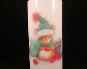 Decorated Candle, Mouse Candle, Xmas Candle, Christmas Candle, Decoupaged Candle, Large Pillar, Hand Decorated, Festive Candle,Xmas Decor