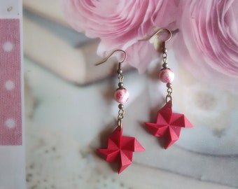 Origami red polymer clay earrings