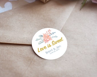 Love is Sweet Wedding Stickers | Envelope Seals | Wedding Day Sticker | Vintage Pink Sticker