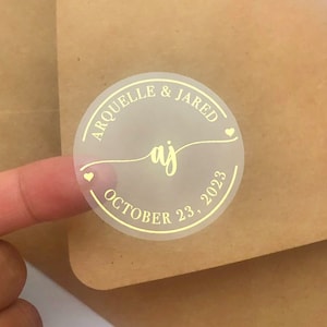 Goudfolie bruiloft initialen | Roségoudfoliestickers voor huwelijksgunsten Transparante etiketten Initialen voor kaarsgunstetiketten Jamstickers