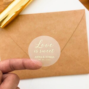 Hochzeit Love Is Sweet Goldfolien-Aufkleber Foiled Hochzeits-Bevorzugungs-Aufkleber Personalisierte Aufkleber, Silberfolien-Hochzeits-Aufkleber
