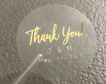 Clear Gold Foil Wedding Thank You Stickers | Thank You Sticker | Wedding Favor Stickers | Real Gold Foil | USA Made Sticker