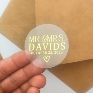 Mr & Mrs Goldfolien-Aufkleber vereitelt Hochzeits-Aufkleber Initialen mit Hochzeitsdatum Personalisierte Aufkleber, Goldschimmer-Hochzeits-Aufkleber