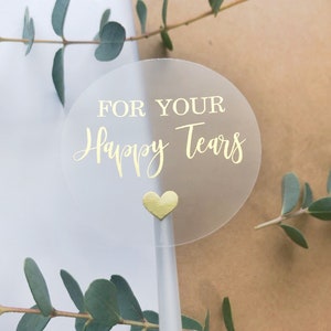 For Your Happy Tears | Wedding Favor Stickers | Gold Foil Happy Tears Stickers | Wedding Handkerchief Labels | Labels for Tissue