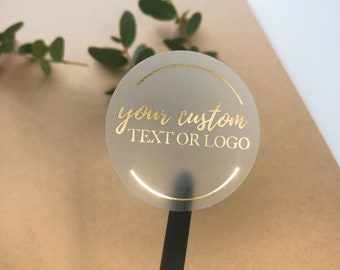 Custom Gold Foil Stickers | Wedding Favor Stickers | Gold Foil Custom Stickers | Custom Gold Foiled Clear Stickers