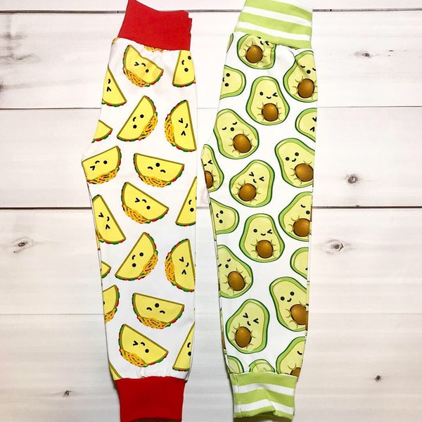 Taco, avocado, toddler clothing, joggers, leggings, pants, taco party, avocado love