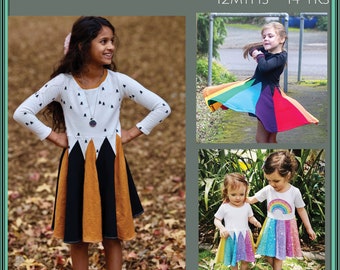 Seren ddisglair dress and skirt pdf digital sewing pattern for jersey fabrics - child sizes 12mths - 14years by Mother Grimm
