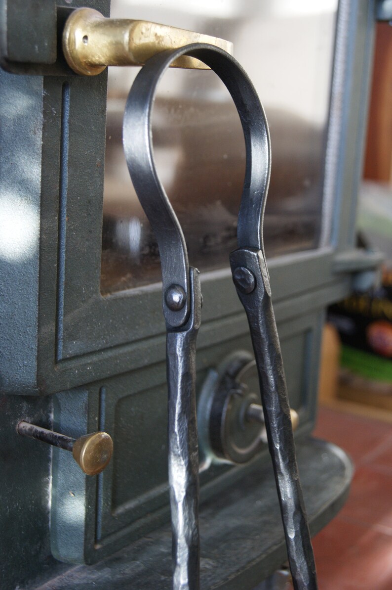 Hand hammer textured fire tongs companion set Etsy
