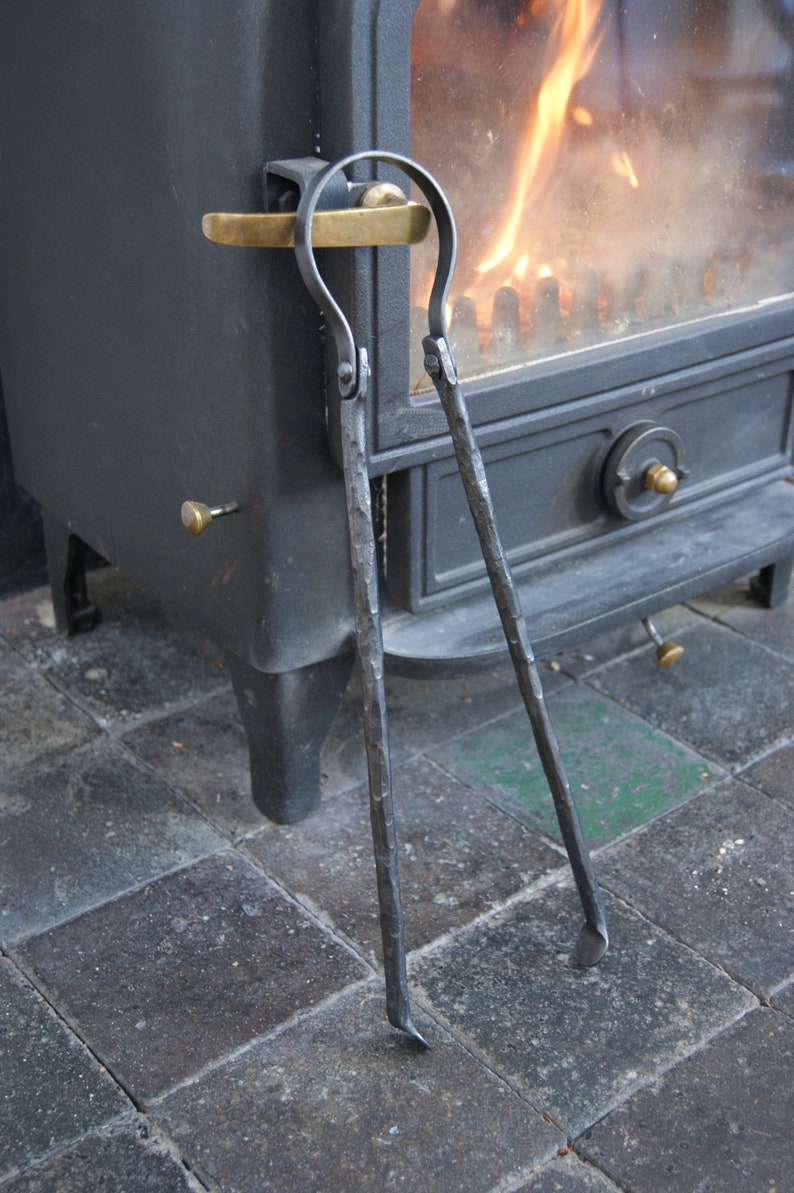 Hand hammer textured fire tongs companion set Etsy