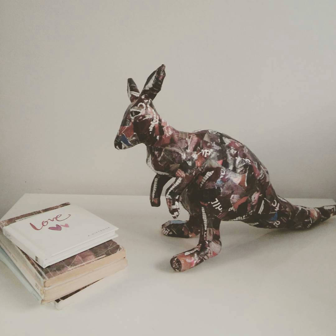 Handmade brown paper kangaroo sculpture recycled magazines Etsy