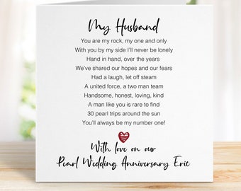 Pearl 30th Wedding Anniversary Card for Husband - Happy Anniversary Husband - Wedding Anniversary Cards - Romantic Anniversary Card A0017