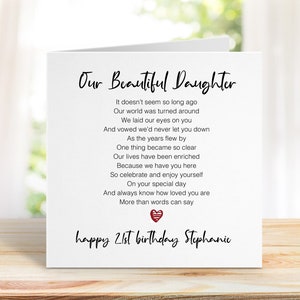 21st Birthday Card for Daughter - Personalised Birthday Card - Our Beautiful Daughter - Twenty First - Add personalised message inside 0010