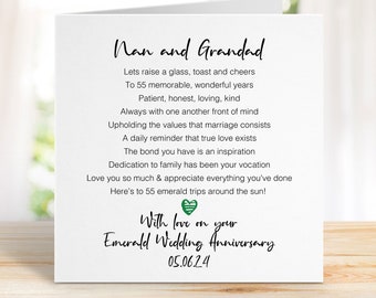 Emerald 55th Wedding Anniversary Card for Nan and Grandad - Happy Anniversary Nan and Grandad - Wedding Anniversary - Romantic Card A0044