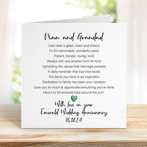 Emerald 55th Wedding Anniversary Card for Nan and Grandad - Happy Anniversary Nan and Grandad - Wedding Anniversary - Romantic Card A0044