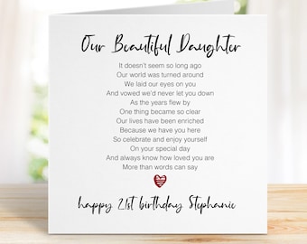 21st Birthday Card for Daughter - Personalised Birthday Card - Our Beautiful Daughter - Twenty First - Add personalised message inside 0010