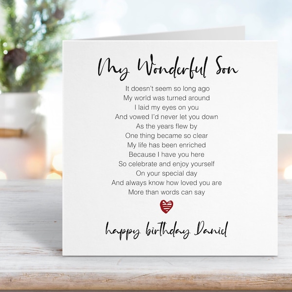 Birthday Card for My Son - Personalised Birthday Card - Wonderful Son - Proud of you - Card for him - Add personalised message inside - 0035