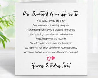 Birthday Card for Granddaughter - Personalised Birthday Card  - Our Beautiful Granddaughter - Add personalised message inside  - 0042