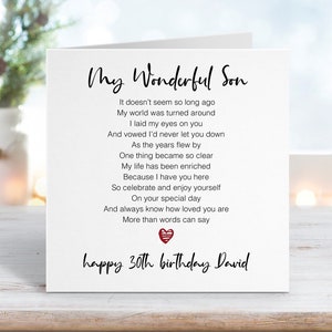 30th Birthday Card for My Son - Personalised Thirtieth Birthday Card - Wonderful Son - Proud of you - Add personalised message inside - 0038