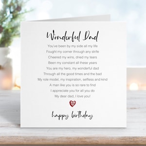 Dad Birthday Card - Card for Dad - Happy Birthday Dad - Birthday Card for Dad - Wonderful Dad - Add personalised message inside 0028