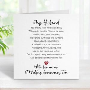 1st Wedding Anniversary Card for Husband - Happy First Anniversary Husband - Wedding Anniversary Cards - Romantic Anniversary Card A0009