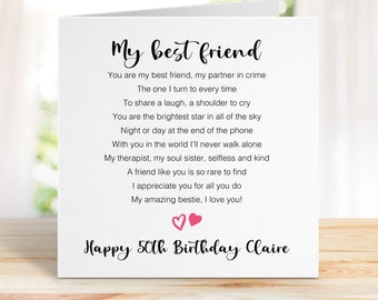 50th Birthday Card for Bestie - Personalised Fiftieth Birthday Card - My Best Friend Birthday Card - Add personalised message