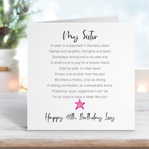 40th Birthday Card for Sister - Happy 40th Birthday Sister - Fortieth Birthday Card Sister - My sister - Add personalised message 0107 image 1