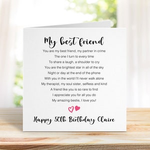 50th Birthday Card for Bestie - Personalised Fiftieth Birthday Card - My Best Friend Birthday Card - Add personalised message - 0164
